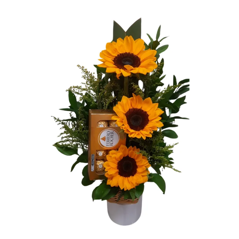 Arranjo de Girassol com Bombom