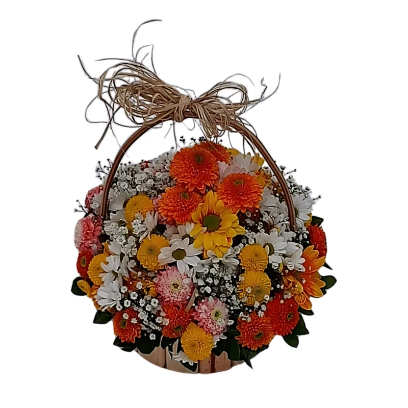 Cesta de Flores de Campo com Chuva de Prata